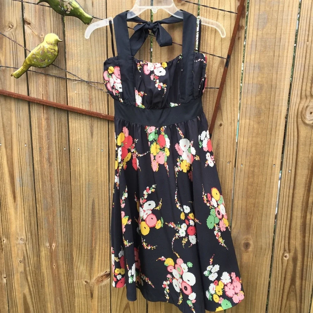 🛍️ Moulinette Soeurs Black Print Silk Dress Anthropologie 0 - Picture 1 of 7